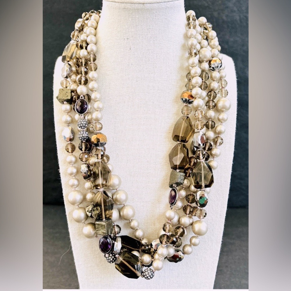 Elegant Multi-Strand Pearl and Bead Necklace